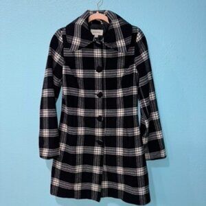 Merona Black/White Women Trench Coat Size Small